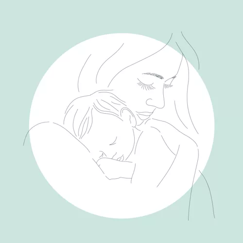 dessin d'une mère qui serre son enfant dans les bras