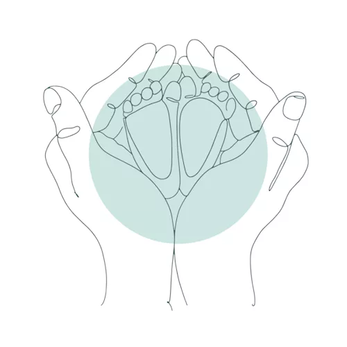 illustration de mains entourant des petits pieds de bébé