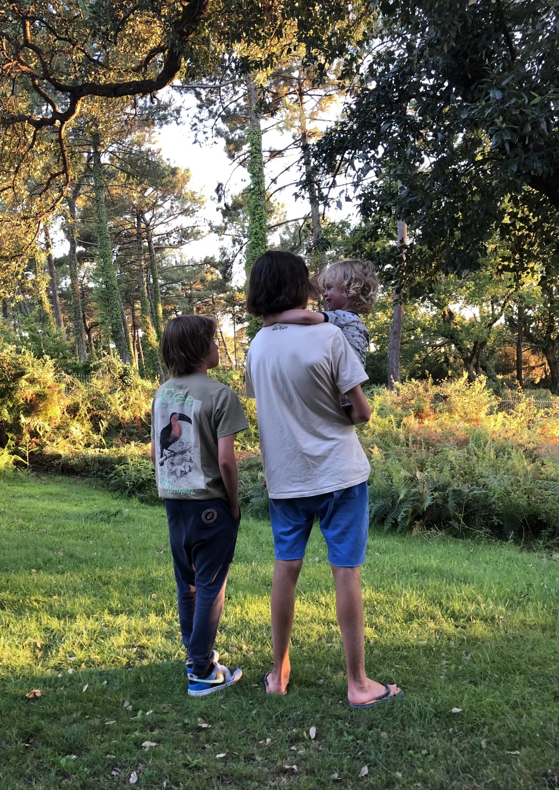photo de 3 enfants face au coucher de soleil 
